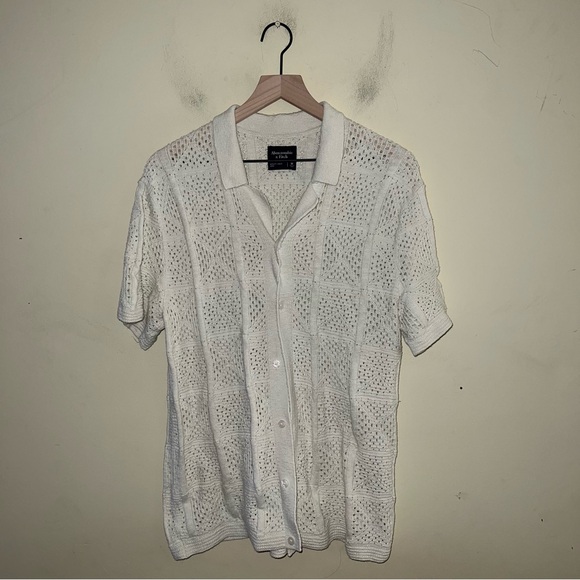 ABERCROMBIE AND FITCH crochet mens short sleeve button down M - Picture 3 of 7